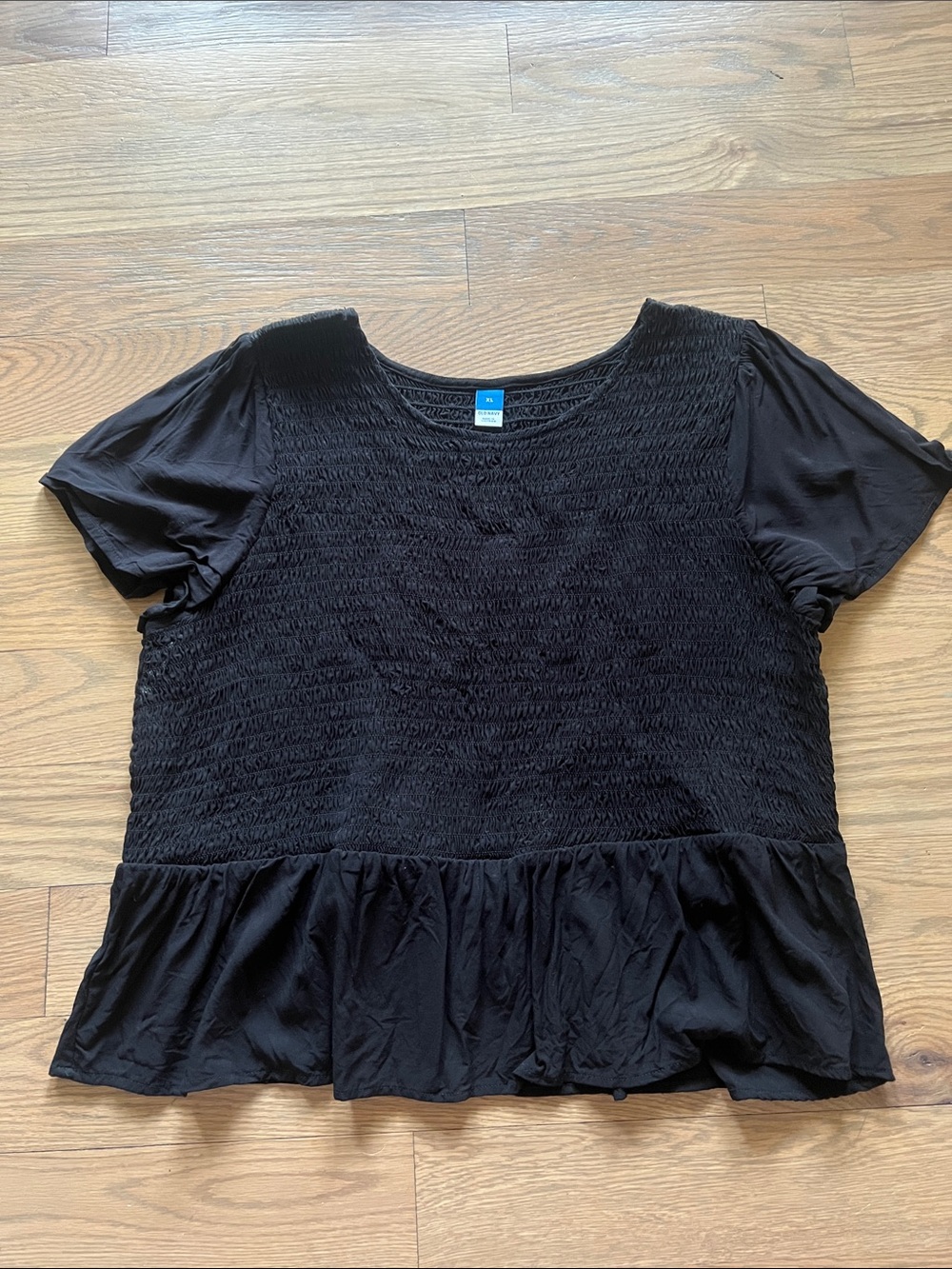 Old Navy Black Smocked Peplum Short Sleeve Top